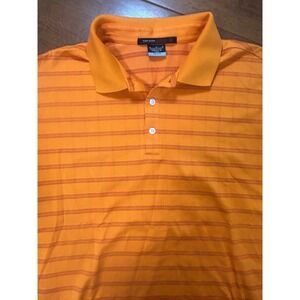 Tiger Woods Collection Polo Shirt Mens Medium Orange Striped Dri-Fit Golf Tee